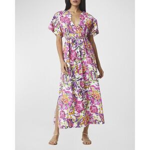 Misa Los Angeles Floral Midi Dress in White, Pink & Yellow